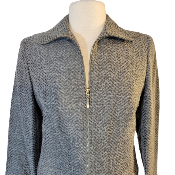 Juliana Collezione Grey Chevron Zip Up Blazer - Picture 2 of 9